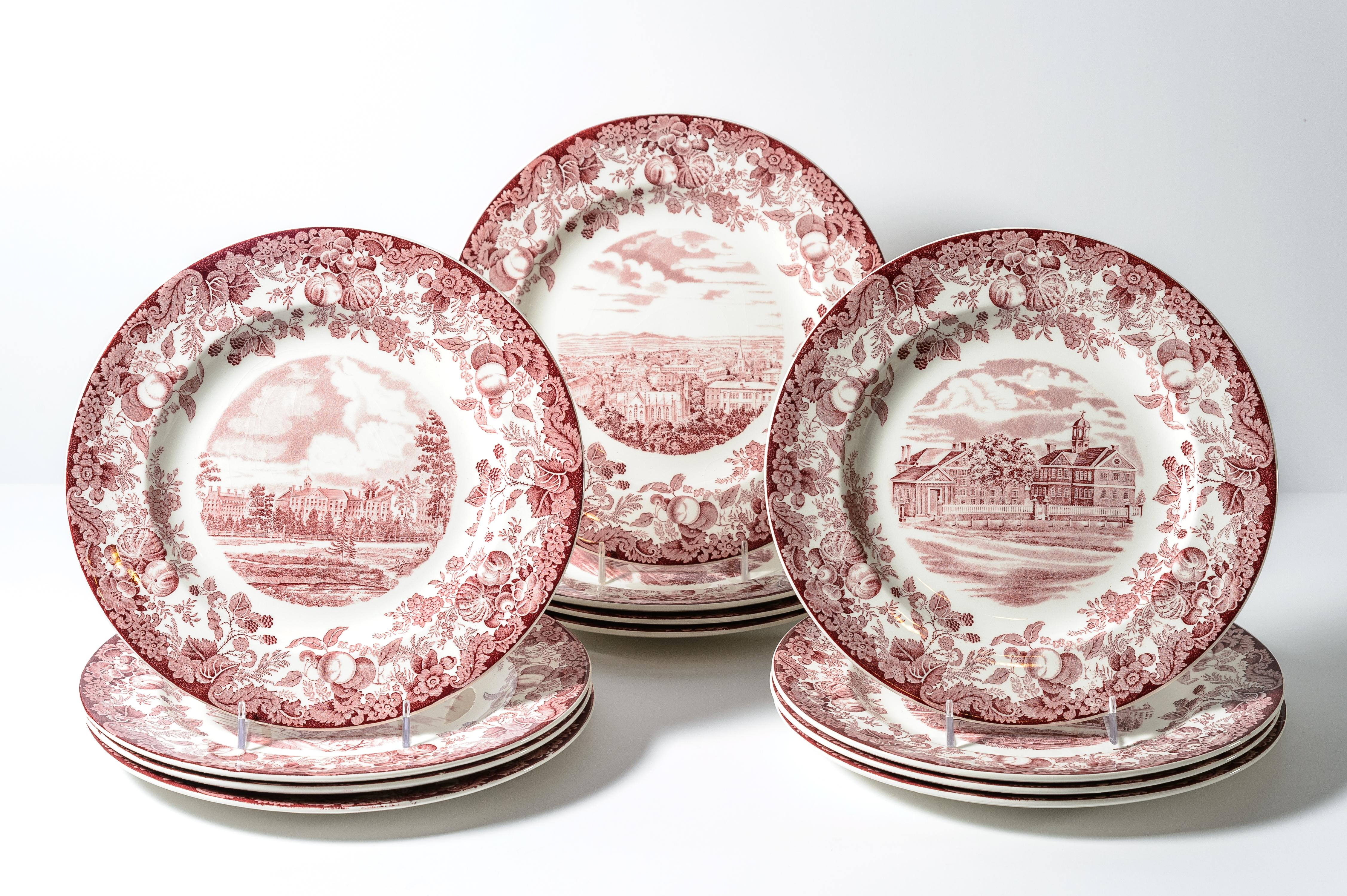 Hand-Crafted 12 Harvard University Dinner Plates by Wedgwood, England, circa 1952