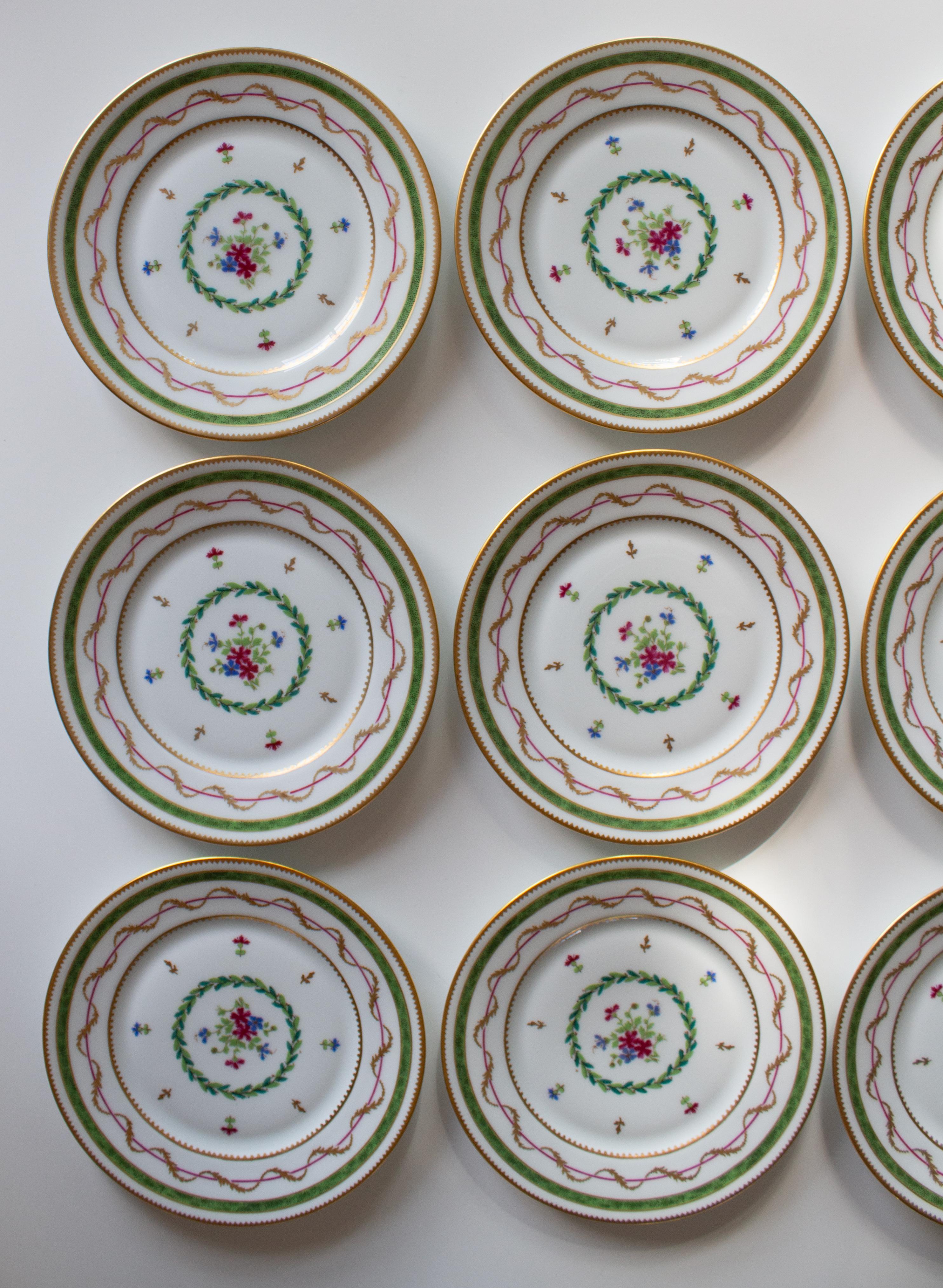12 Haviland Vieux Paris Verde, Tazas, Platos y Platos de Postre, Limoges París en venta 3
