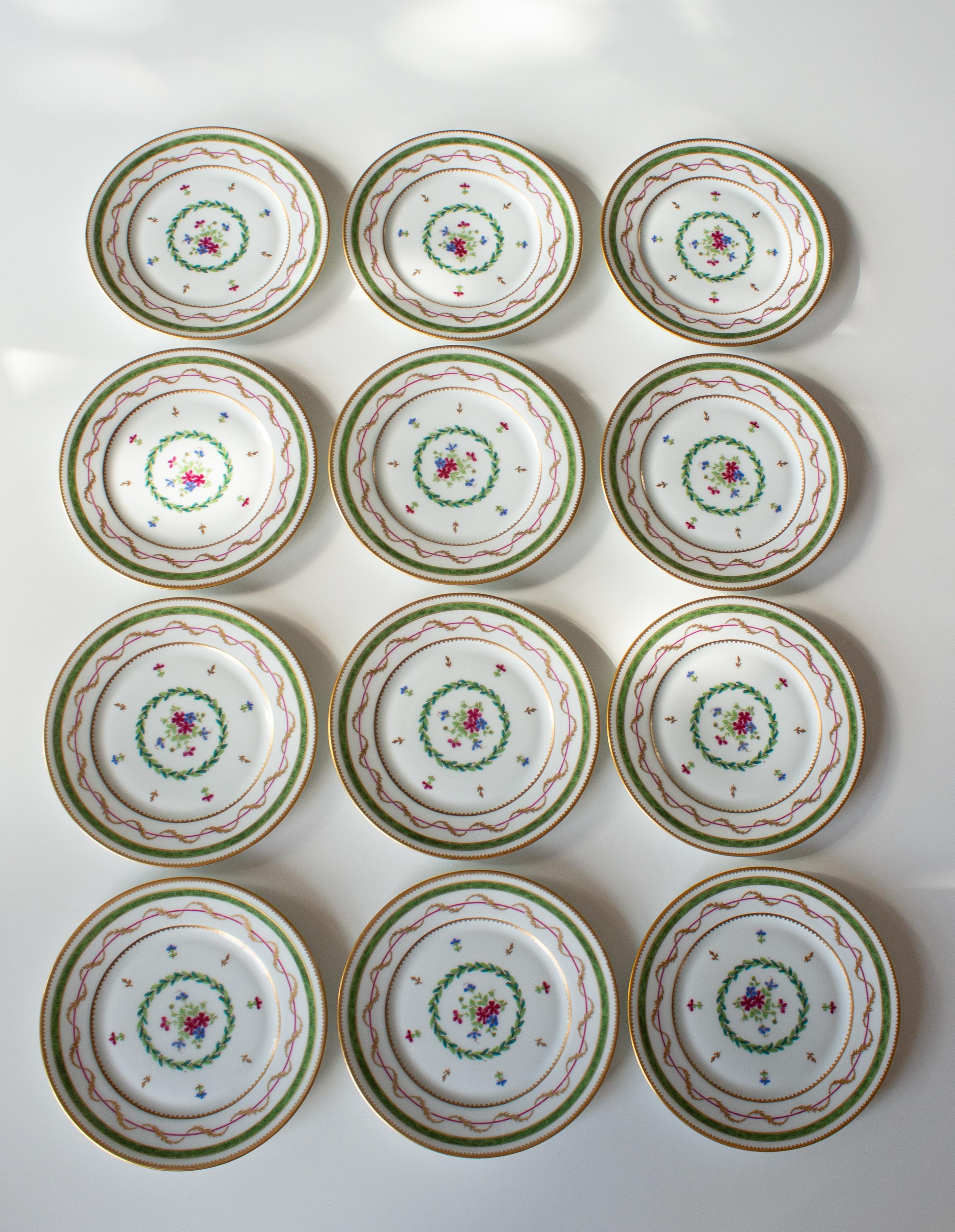 12 Haviland Vieux Paris Verde, Tazas, Platos y Platos de Postre, Limoges París en venta 4