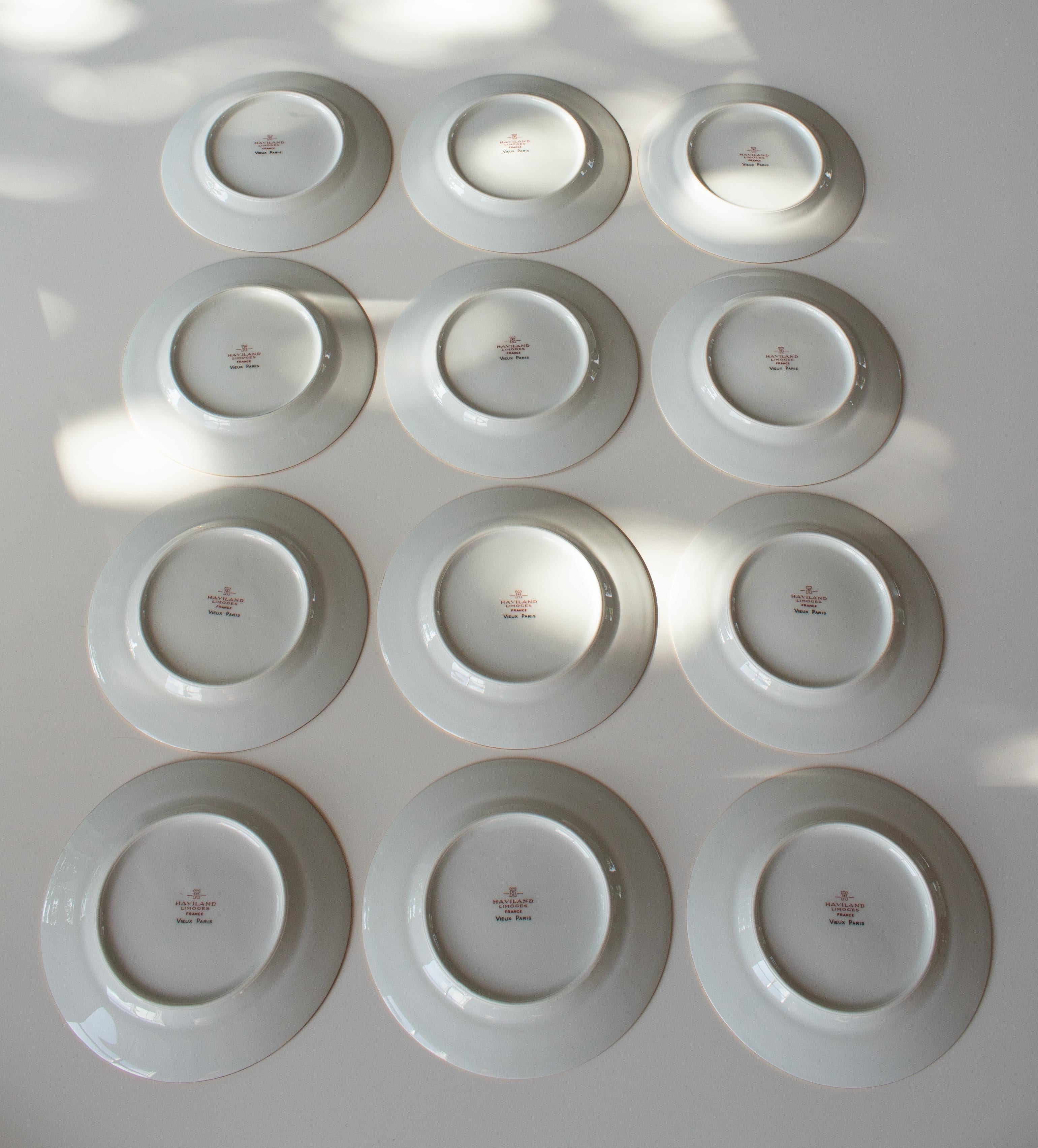12 Haviland Vieux Paris Verde, Tazas, Platos y Platos de Postre, Limoges París en venta 5