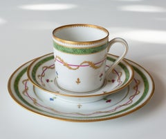 12 Haviland Vieux Paris Grün, Tassen, Untertassen. und Dessertteller, Limoges Paris