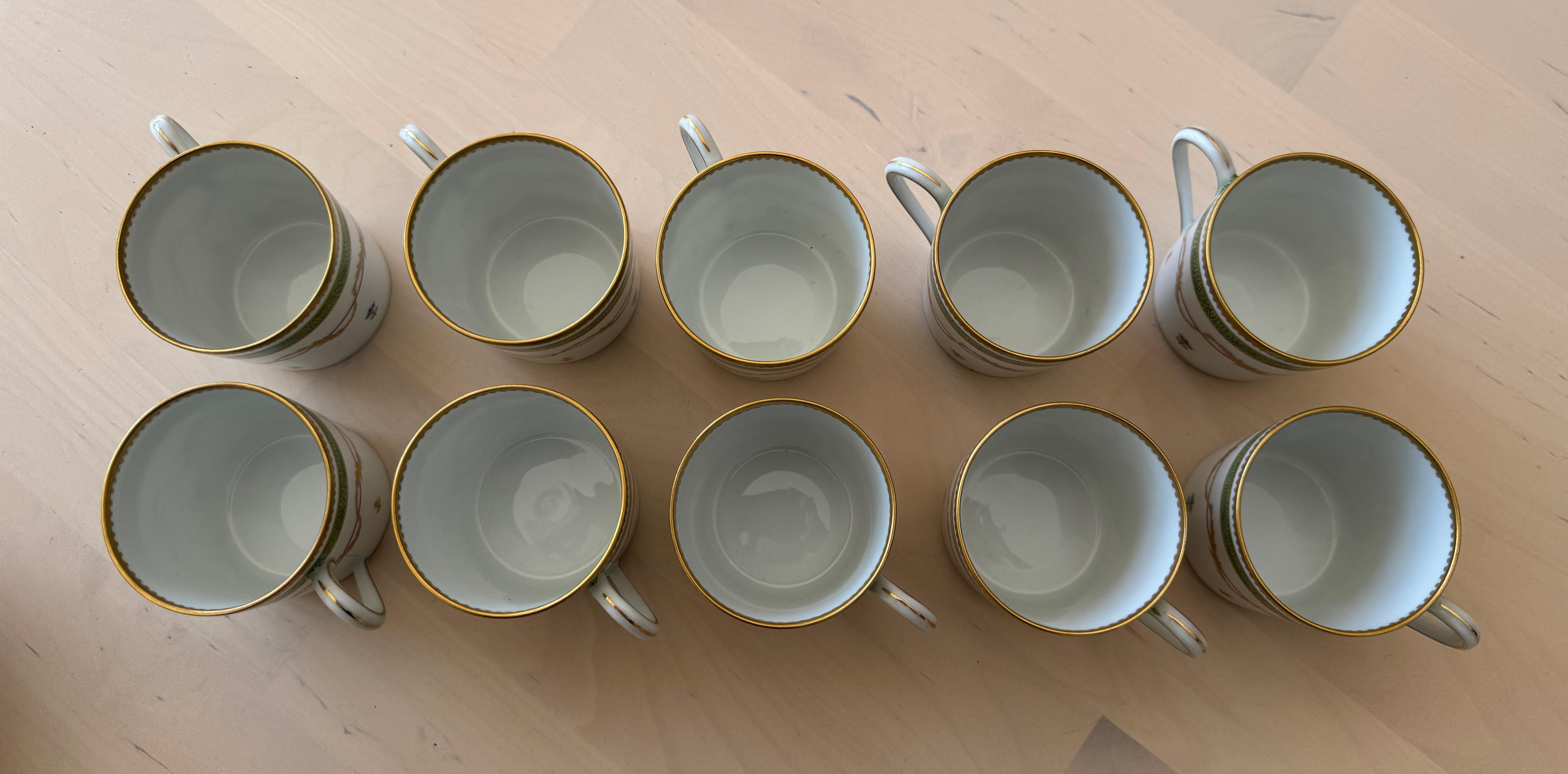 12 Haviland Vieux Paris Verde, Tazas, Platos y Platos de Postre, Limoges París Siglo XXI y contemporáneo en venta