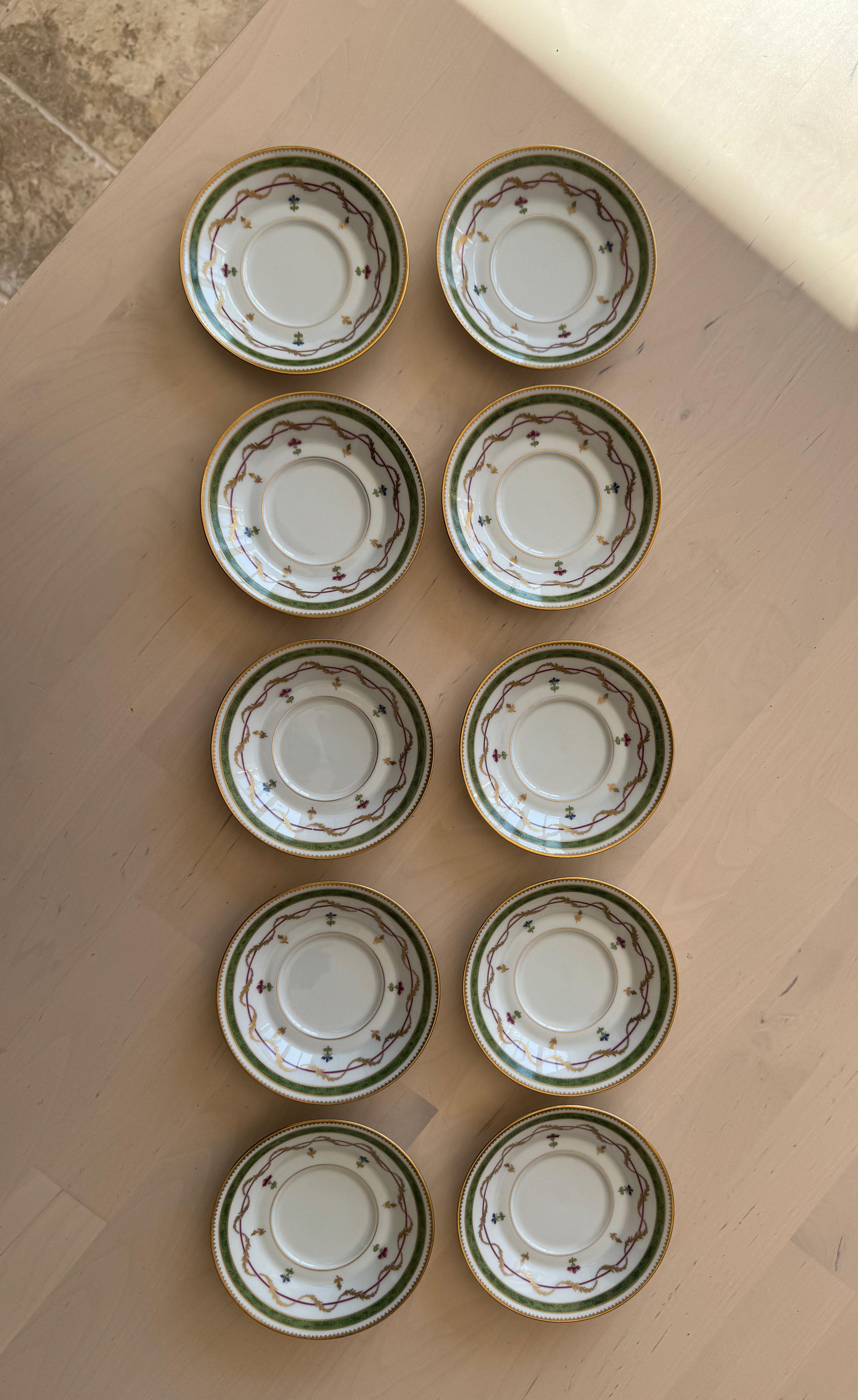 12 Haviland Vieux Paris Verde, Tazas, Platos y Platos de Postre, Limoges París en venta 1