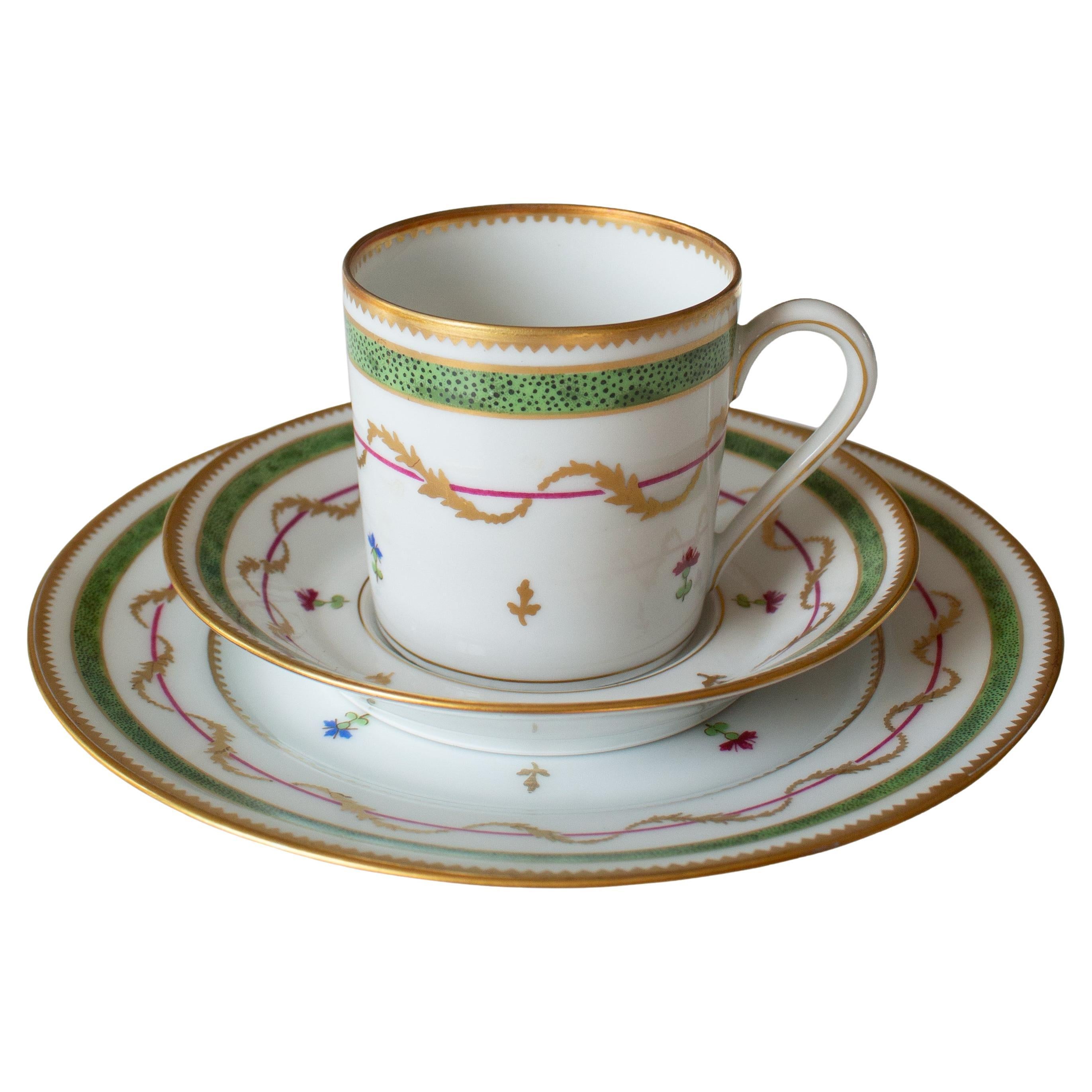 12 Haviland Vieux Paris Verde, Tazas, Platos y Platos de Postre, Limoges París en venta