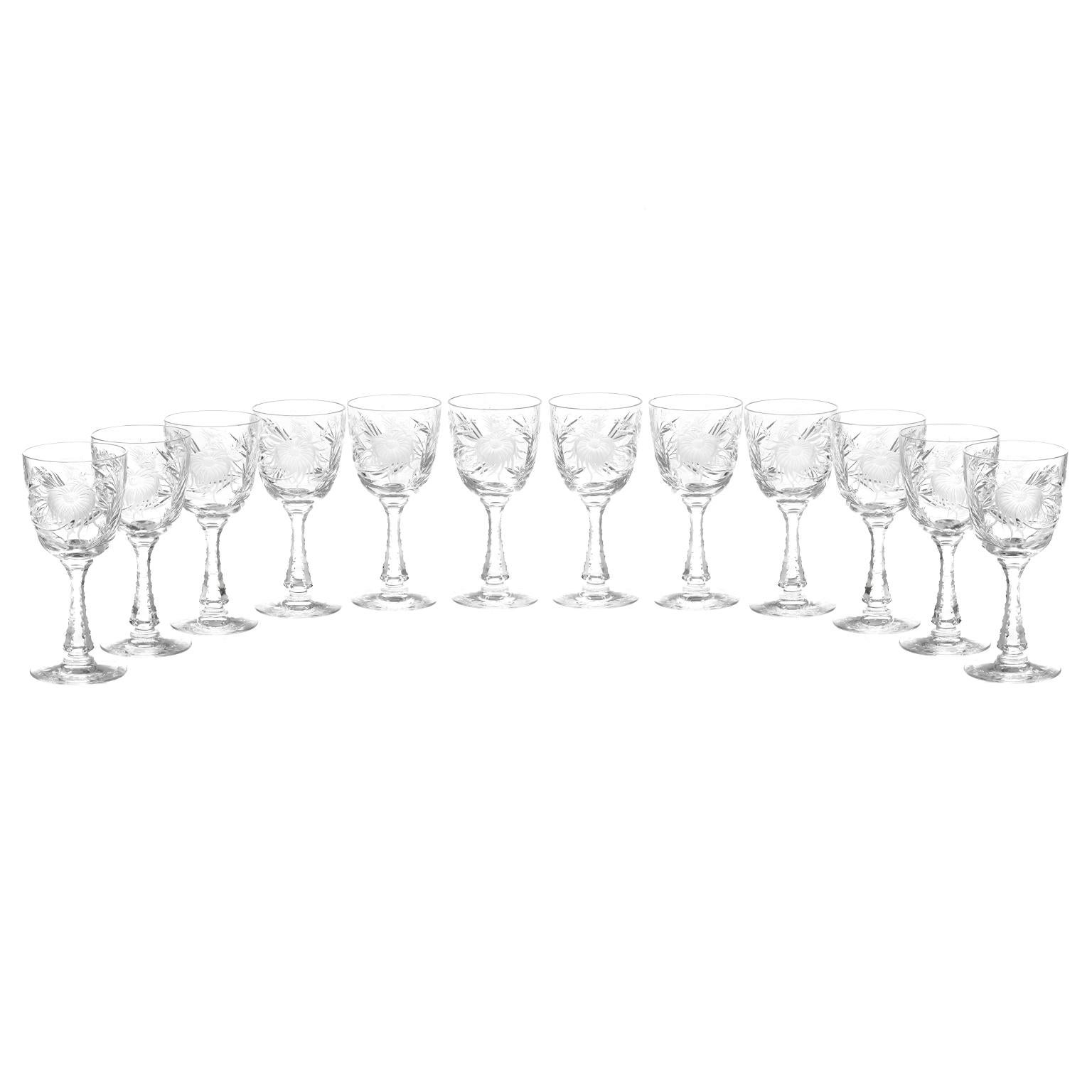 12 Copas de agua Hawkes Crystal China Aster Pattern Estadounidense en venta