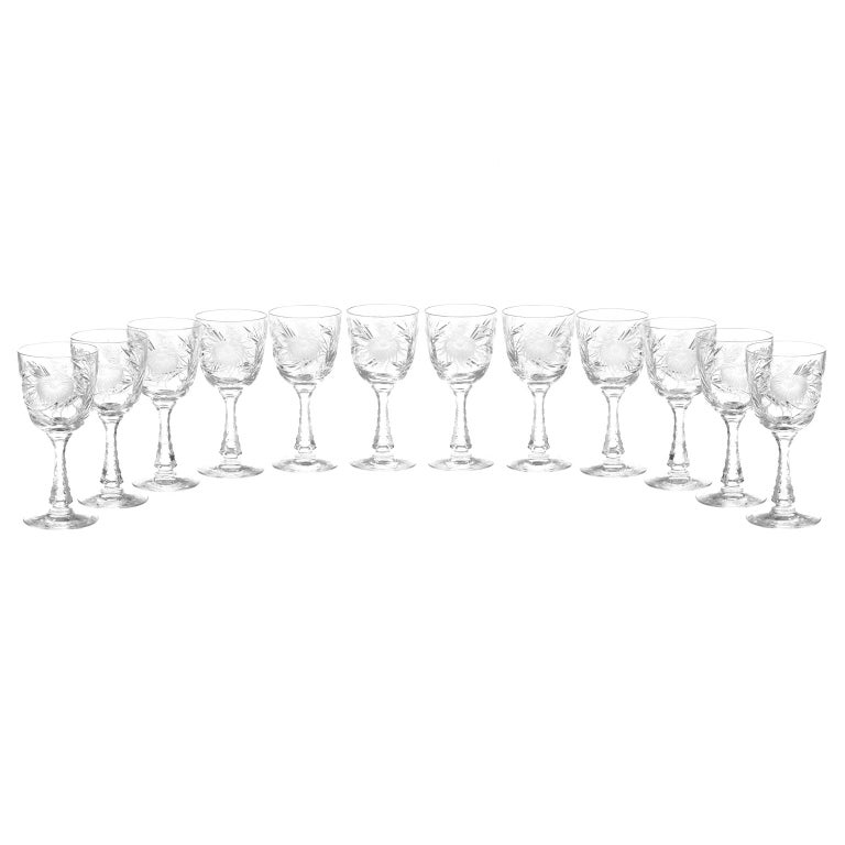American 12 Hawkes Crystal China Aster Pattern Water Goblets For Sale