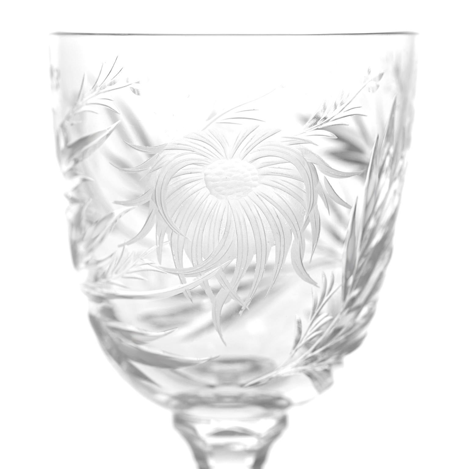 Mid-20th Century 12 Hawkes Crystal China Aster Pattern Water Goblets For Sale