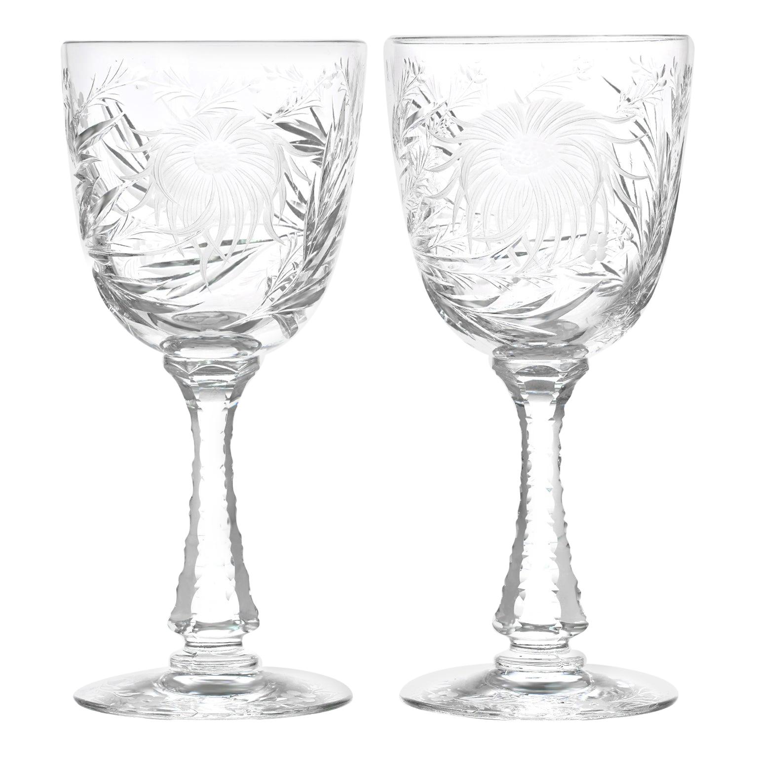 12 Hawkes Crystal China Aster Pattern Water Goblets