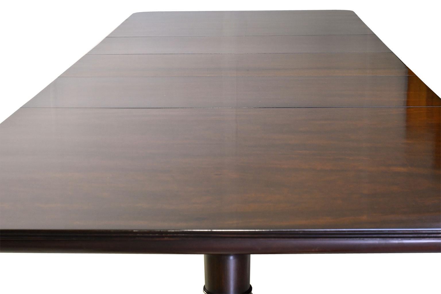 12' Hepplewhite-Style Dining Table Mahogany, 2 Pedestals, 3 Leaves, circa 1945 4