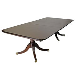 12' Hepplewhite-Style Dining Table Mahogany, 2 Pedestals, 3 Leaves, circa 1945