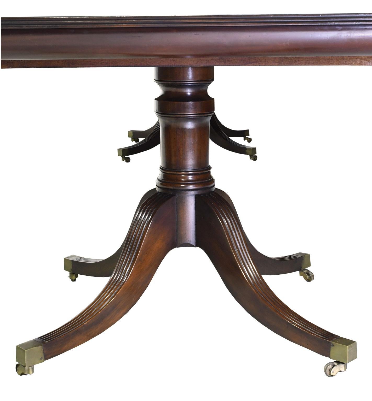 12' Hepplewhite-Style Dining Table Mahogany, 2 Pedestals, 3 Leaves, circa 1945 1