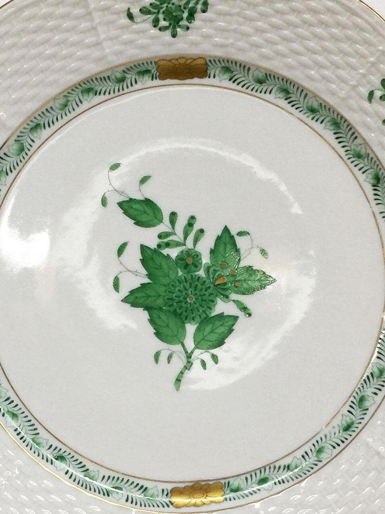 12 Herend "Chinese Bouquet Apponyi Green" Breakfast Plates For Sale at 1stdibs