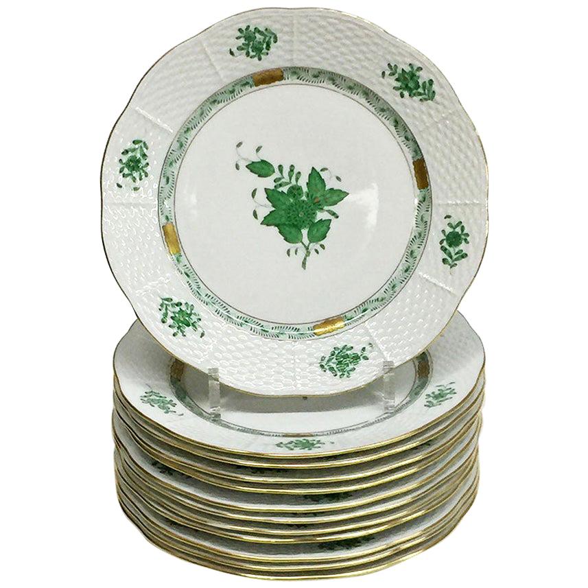 12 Herend "Chinese Bouquet Apponyi Green" Breakfast Plates