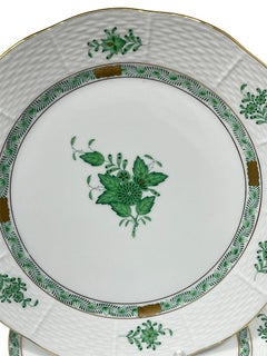 12 Herend "Chinese Bouquet Apponyi Green" Dinner plates # 524, 1980s