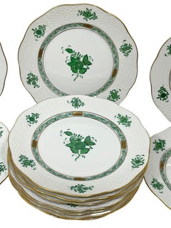 12 Herend "Chinese Bouquet Apponyi Green" plates # 519, 1980s