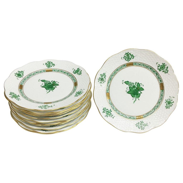 12 Herend "Chinese Bouquet Apponyi Green" Salad Plates at 1stDibs