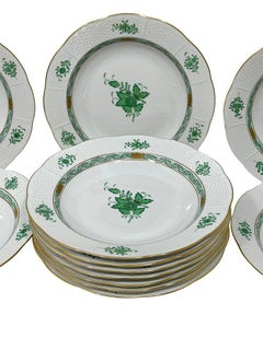 12 Herend "Chinese Bouquet Apponyi Green" soup plates # 503, 1980s
