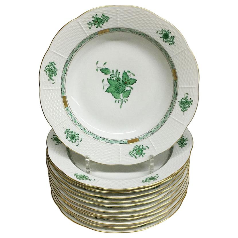 12 Herend "Chinese Bouquet Apponyi Green" Soup Plates
