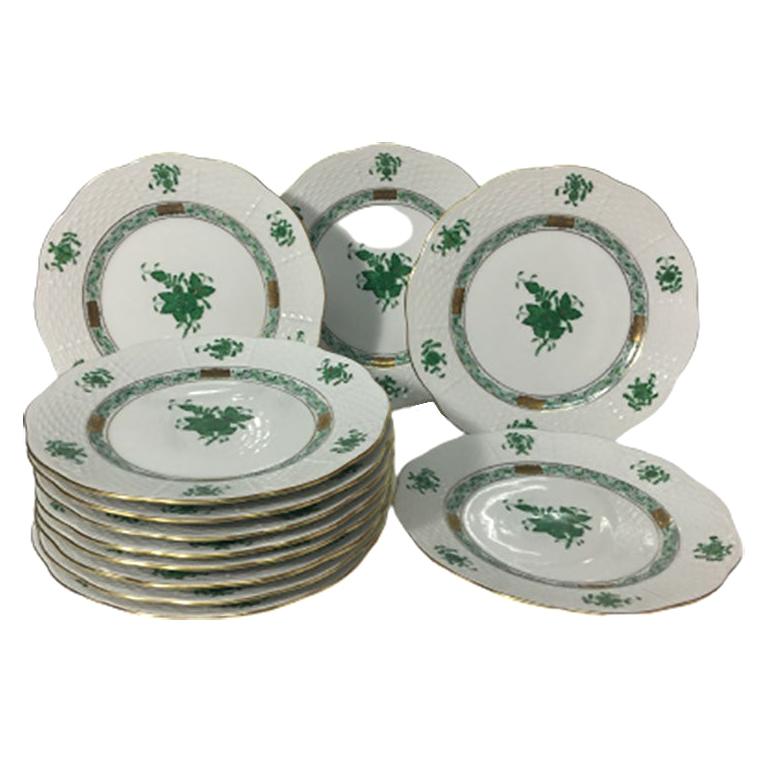 12 Herend Hungary porcelain"Chinese Bouquet Apponyi Green" Small Plates 16,5 cm 