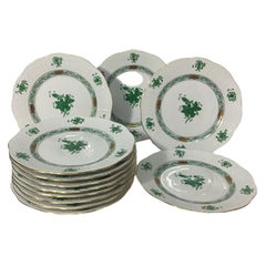 12 Herend Hungary porcelain"Chinese Bouquet Apponyi Green" Small Plates 16, 5 cm 