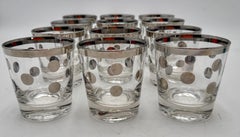 12 Hollywood Regency Silver Overlay Old Fashioned Glasses, Atomic Dot Barware