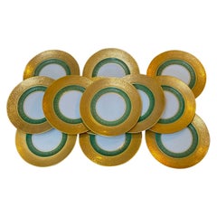 12 Hutchenreuther Gold Encrusted & Green Border Neoclassical Service Plates