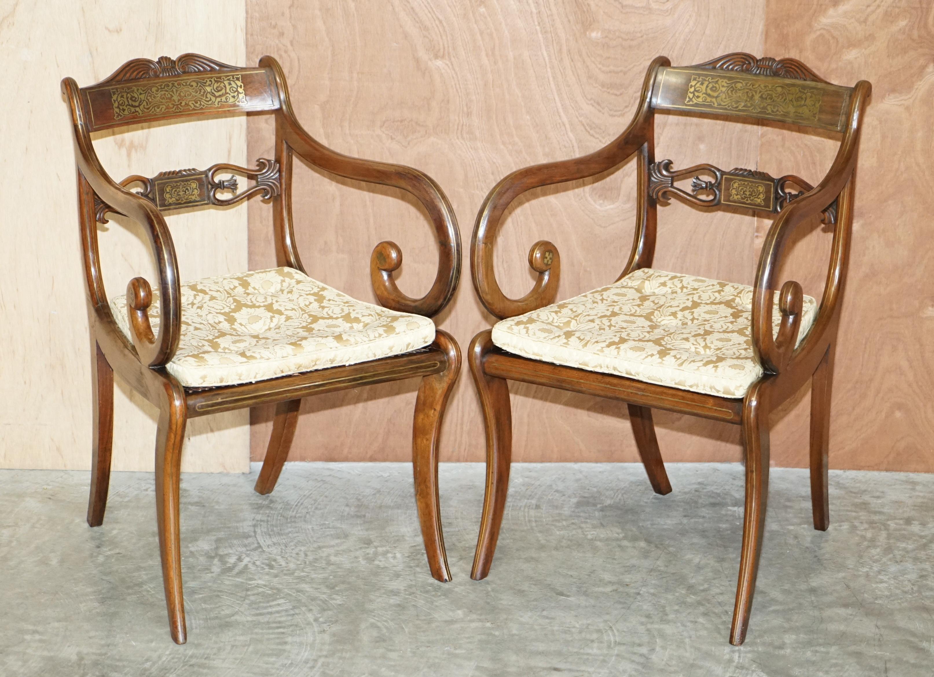 12 Important John Gee 1779-1824 Original Regency Hardwood & Brass Dining Chairs For Sale 8