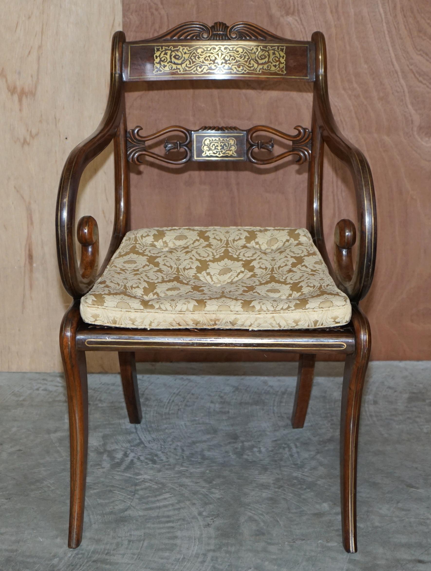 12 Important John Gee 1779-1824 Original Regency Hardwood & Brass Dining Chairs For Sale 7