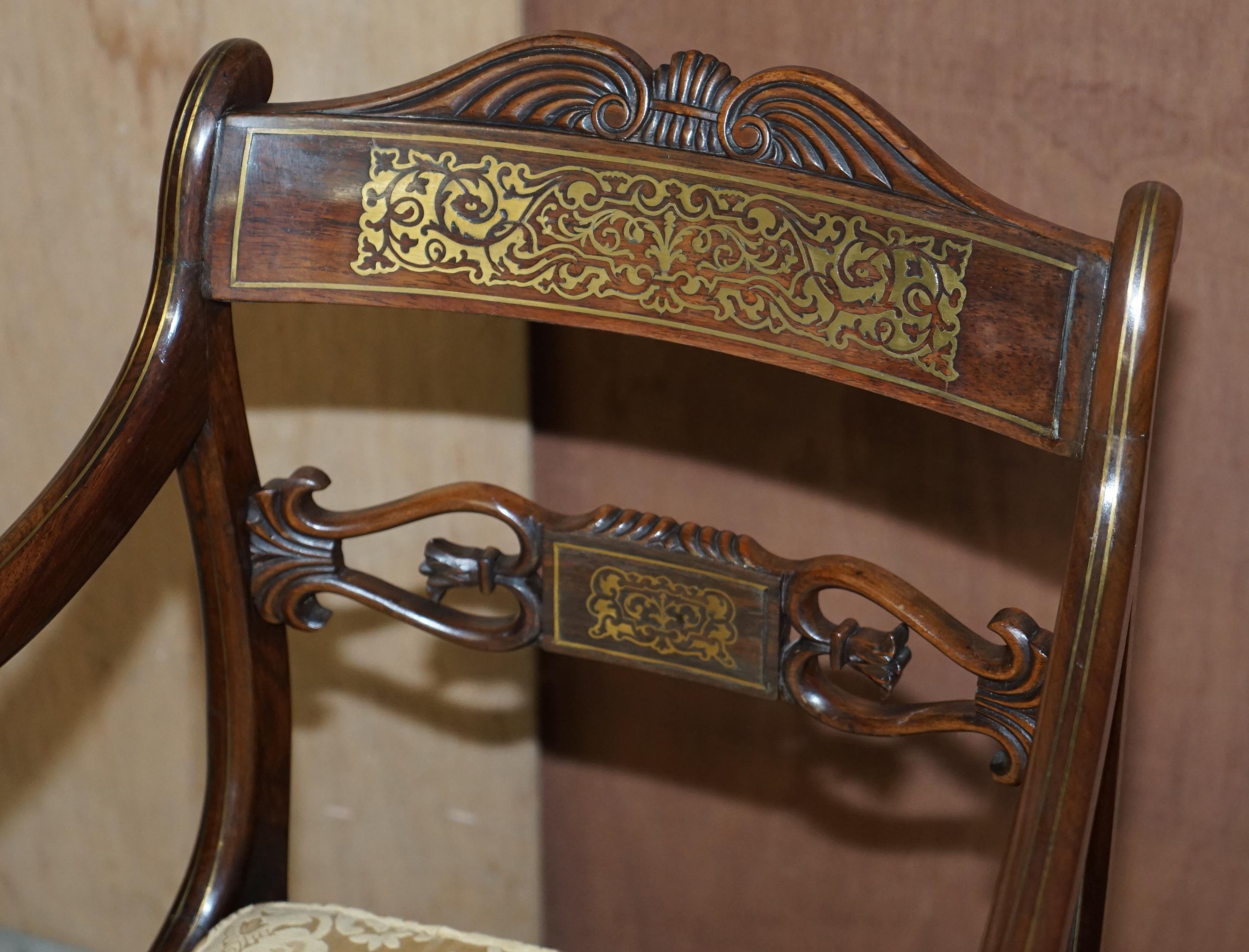 12 Important John Gee 1779-1824 Original Regency Hardwood & Brass Dining Chairs For Sale 11