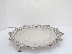 Sterling Silver Antique English 1763 Floral Footed Round Tray