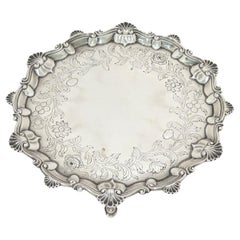 Sterling Silver Antique English 1763 Floral Footed Round Tray