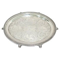 Sterling Silver Gale & Son Antique c. 1850 Ornate Footed Oval Tray
