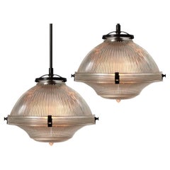 12 Inch 1920s 3 Piece Holophanes - Matching Pair 12 Inch 1920s 3 Piece Holophanes - Matching Pair