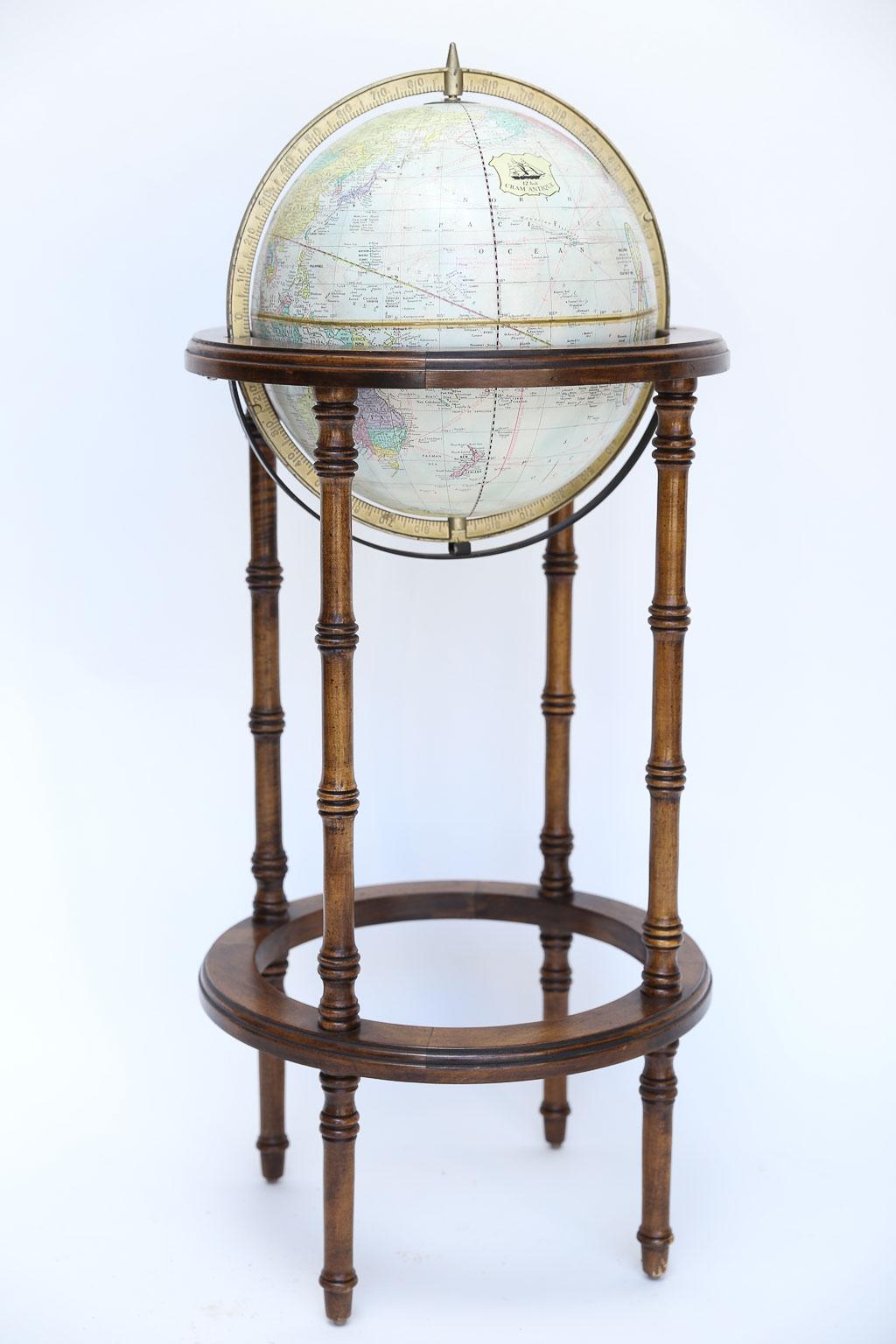 Lacquered Cram World Globe on Wood Floor Stand