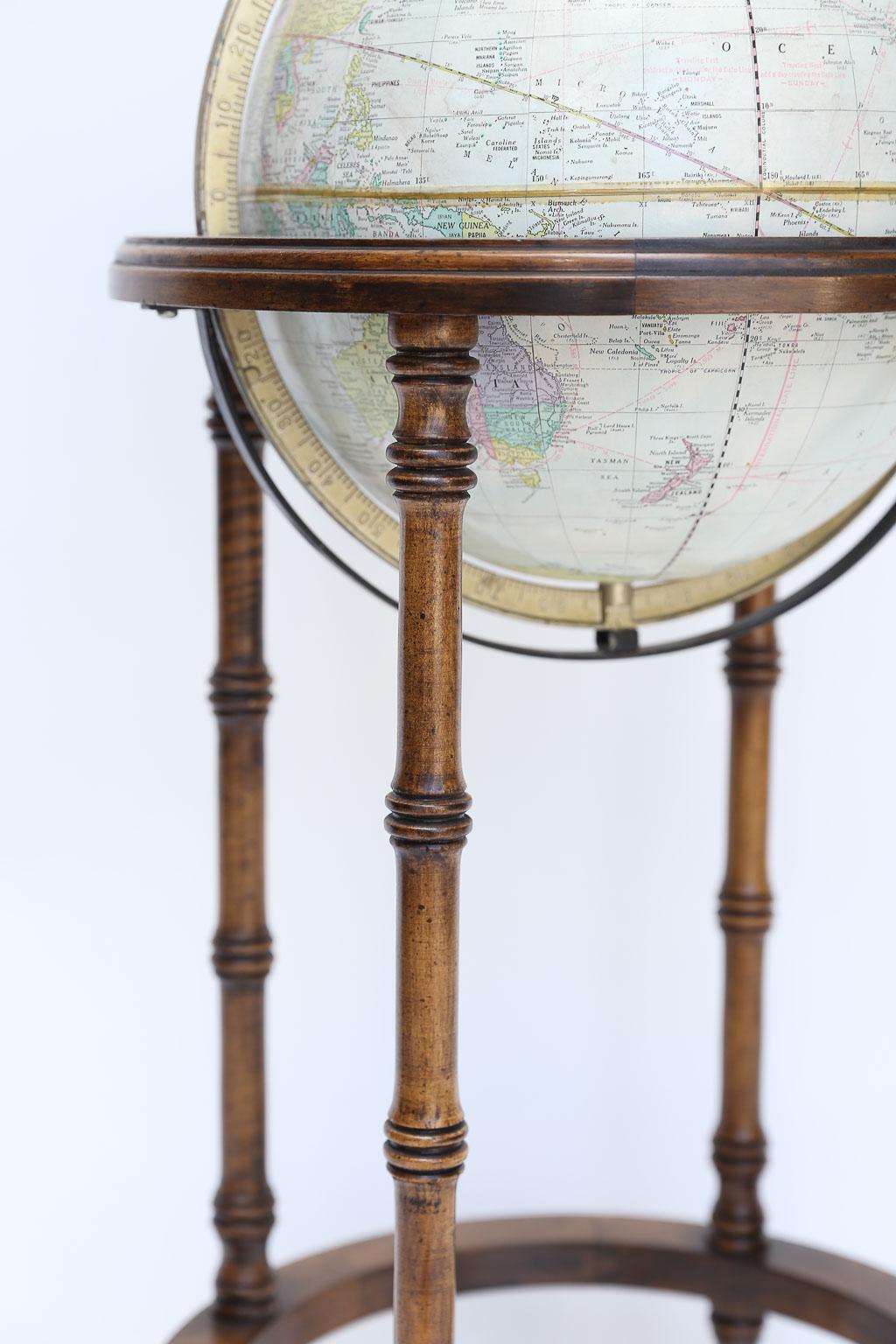 Cram World Globe on Wood Floor Stand In Good Condition In Houston, TX