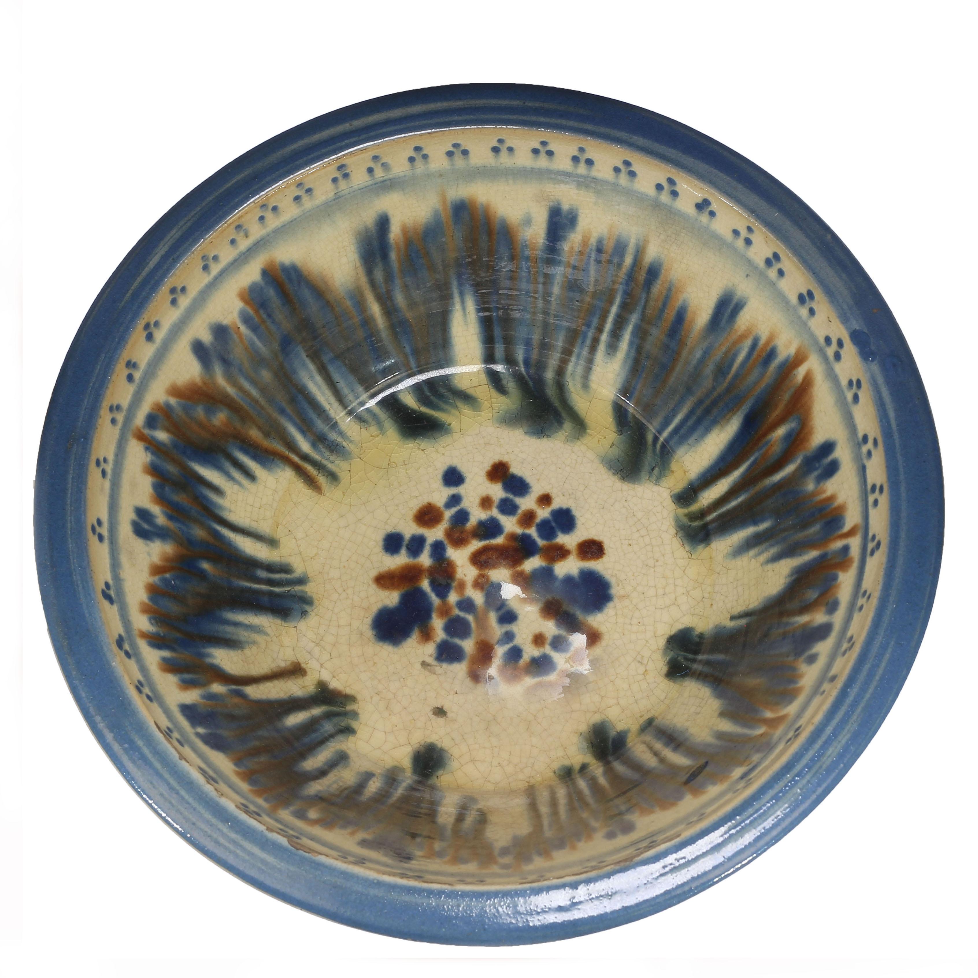 12 Zoll Gold, Blau und Brown Glasur Dekorative Schale im Zustand „Gut“ im Angebot in Raleigh, US