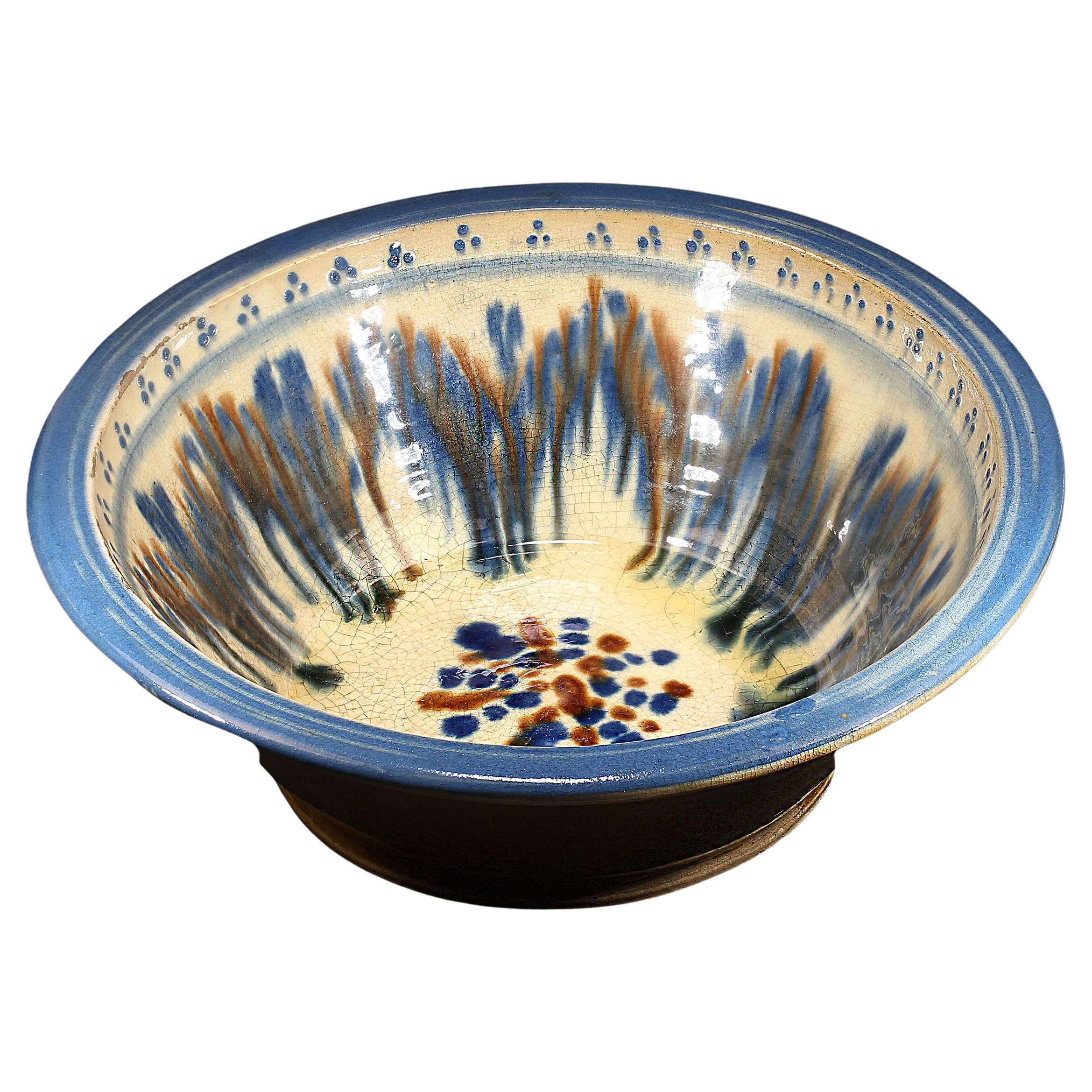 12 Inch Gold, Blue, and Brown Glaze Decorative Bowl