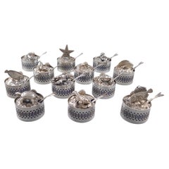 12 Individual Salt Cellars / Place Card Holders In Sterling Silver