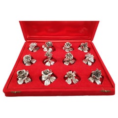 12 italian Solid Silver Place Card Holders 20th