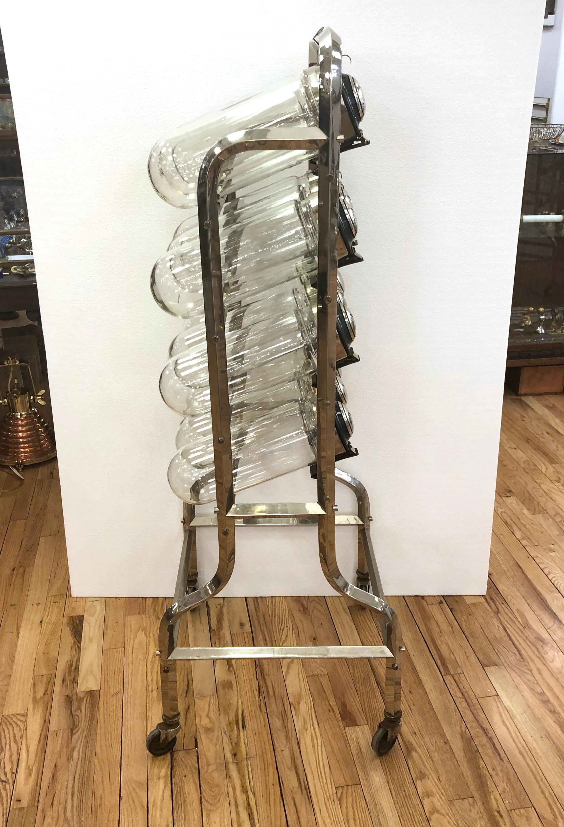 12 Jar Caramelera Candy Store Display Rack, Nickel Plated Stand & Jar Caps In Good Condition In New York, NY