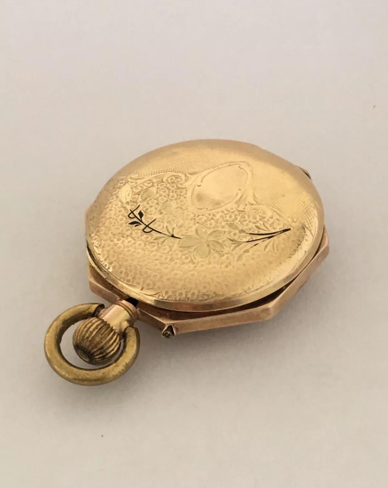12 Karat Gold Octagonal Shape Full Engraved Case Antique Pocket / Fob Watch For Sale 5