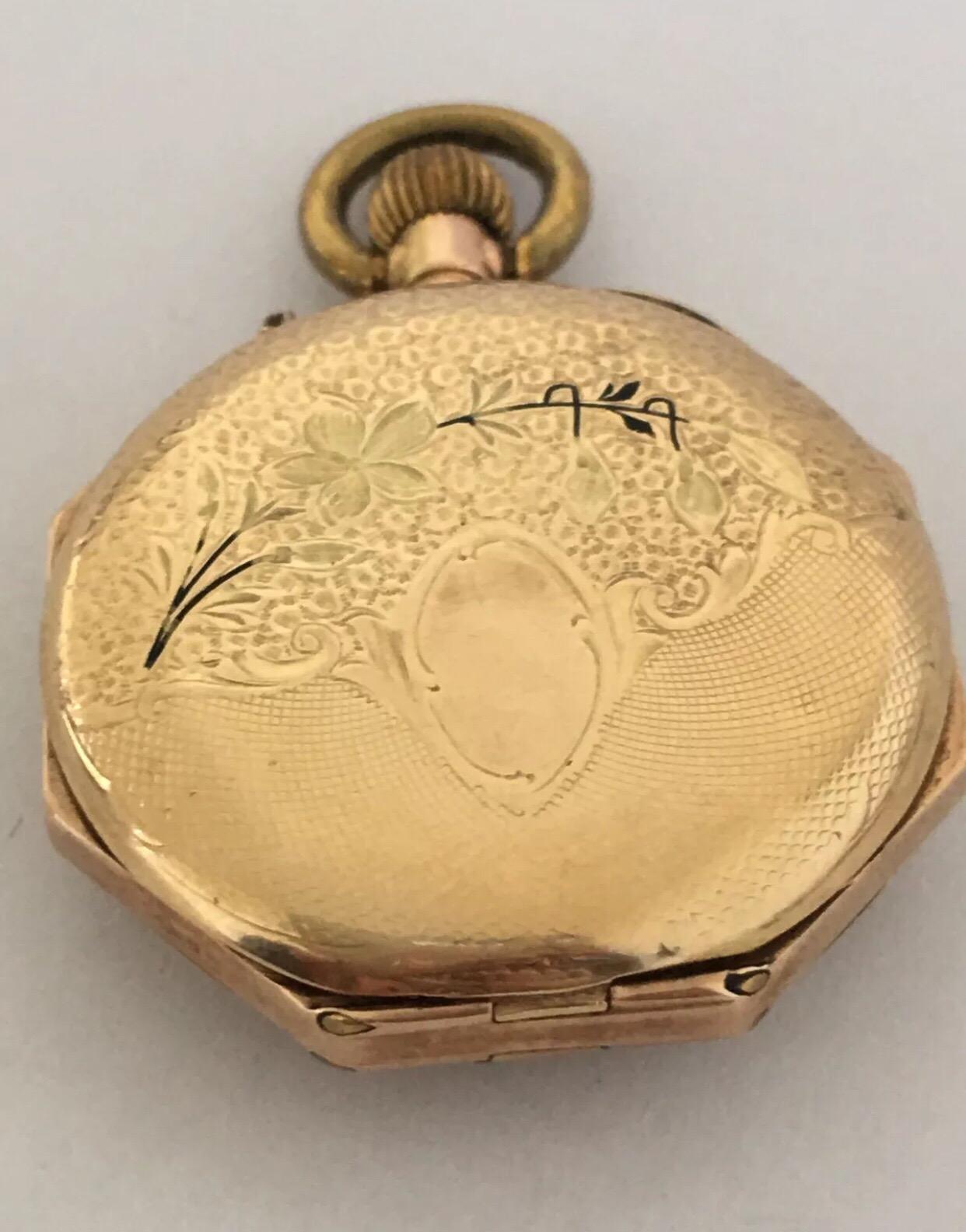 12 Karat Gold Octagonal Shape Full Engraved Case Antique Pocket / Fob Watch For Sale 6