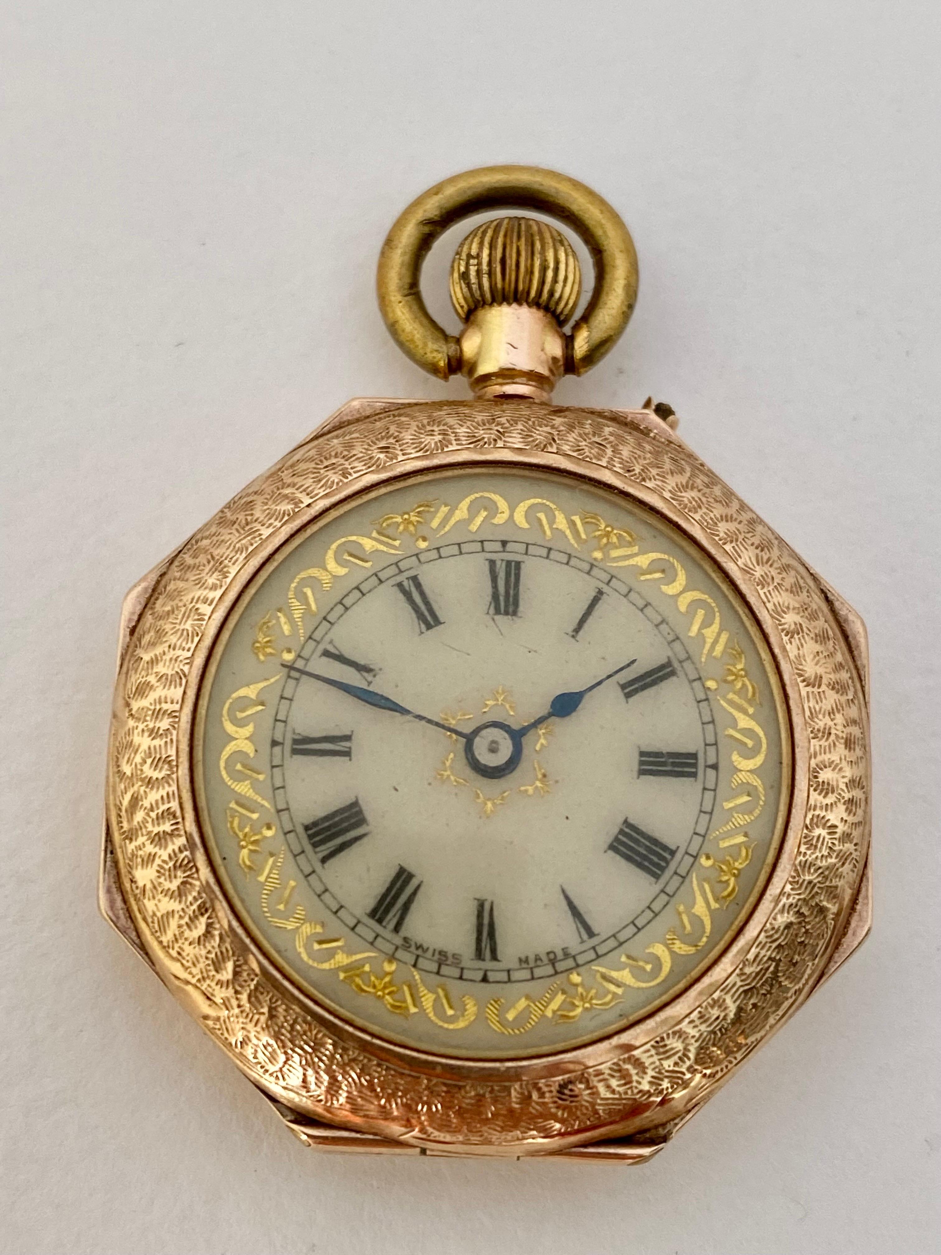12 Karat Gold Octagonal Shape Full Engraved Case Antique Pocket / Fob Watch For Sale 8