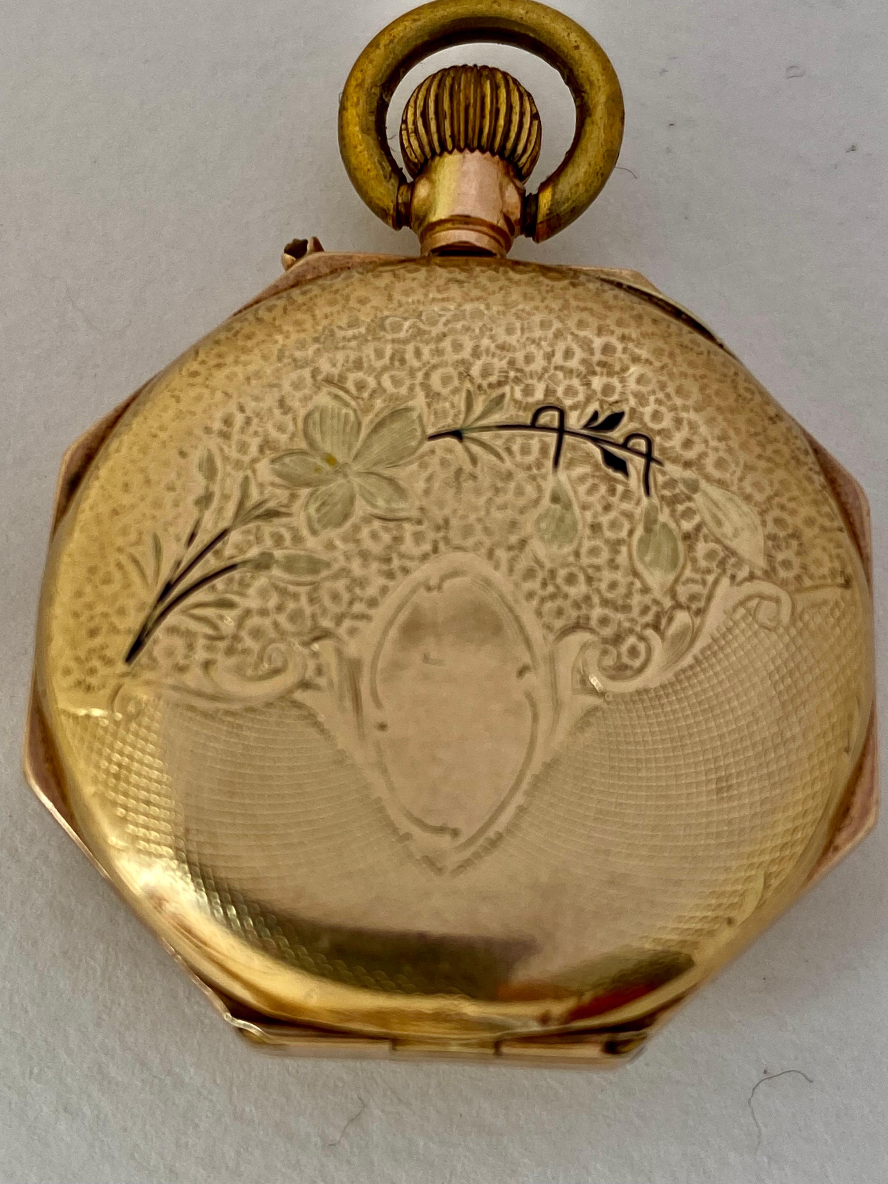 12 Karat Gold Octagonal Shape Full Engraved Case Antique Pocket / Fob Watch For Sale 9