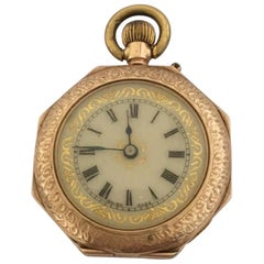 12 Karat Gold Octagonal Shape Full Engraved Case Antique Pocket / Fob Watch