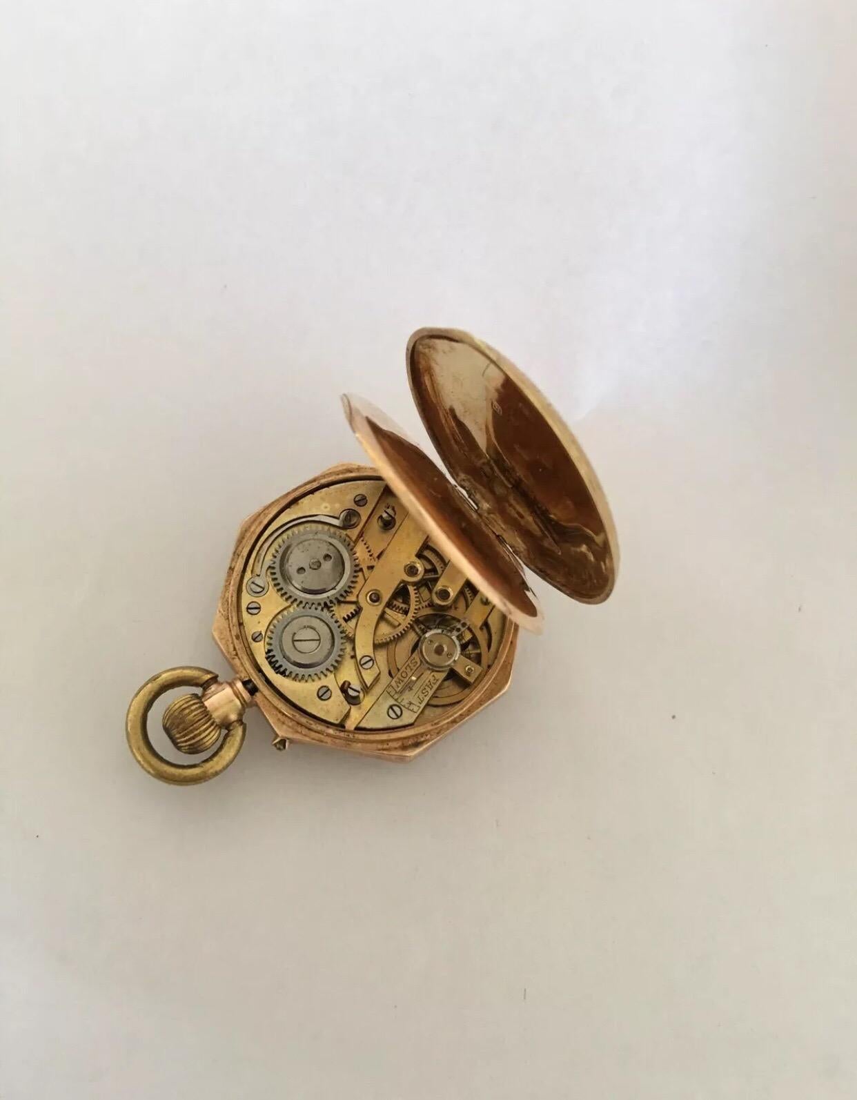 Women's or Men's 12 Karat Gold Octagonal Shape Full Engraved Case Antique Pocket / Fob Watch For Sale