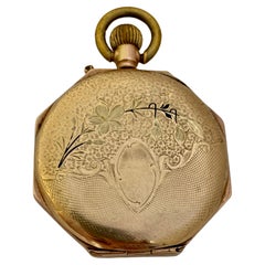 12 Karat Gold achteckige Form vollständig graviertes Gehäuse antike Tasche / Obenuhr