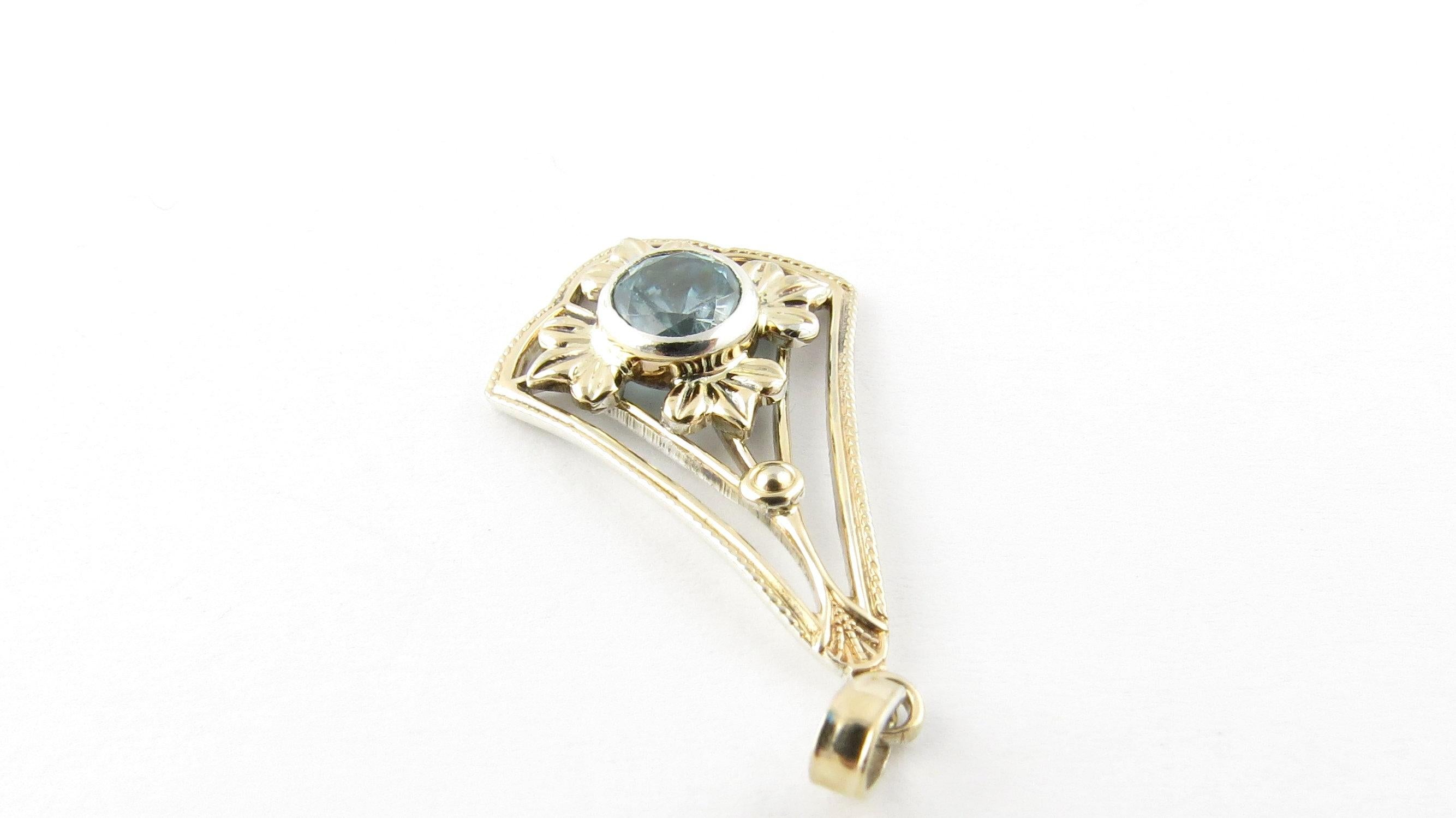 12 Karat White and Yellow Gold and Sterling Silver Blue Gemstone Pendant In Good Condition In Washington Depot, CT