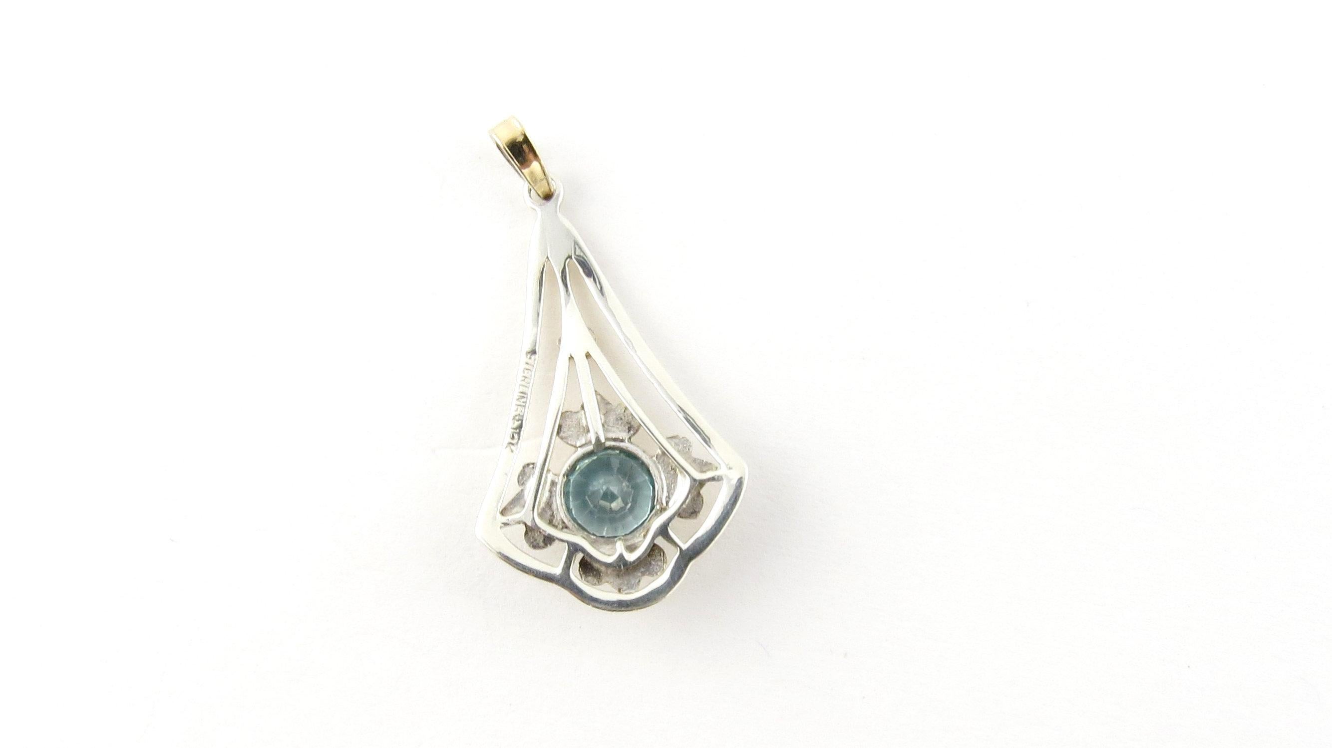 Women's 12 Karat White and Yellow Gold and Sterling Silver Blue Gemstone Pendant