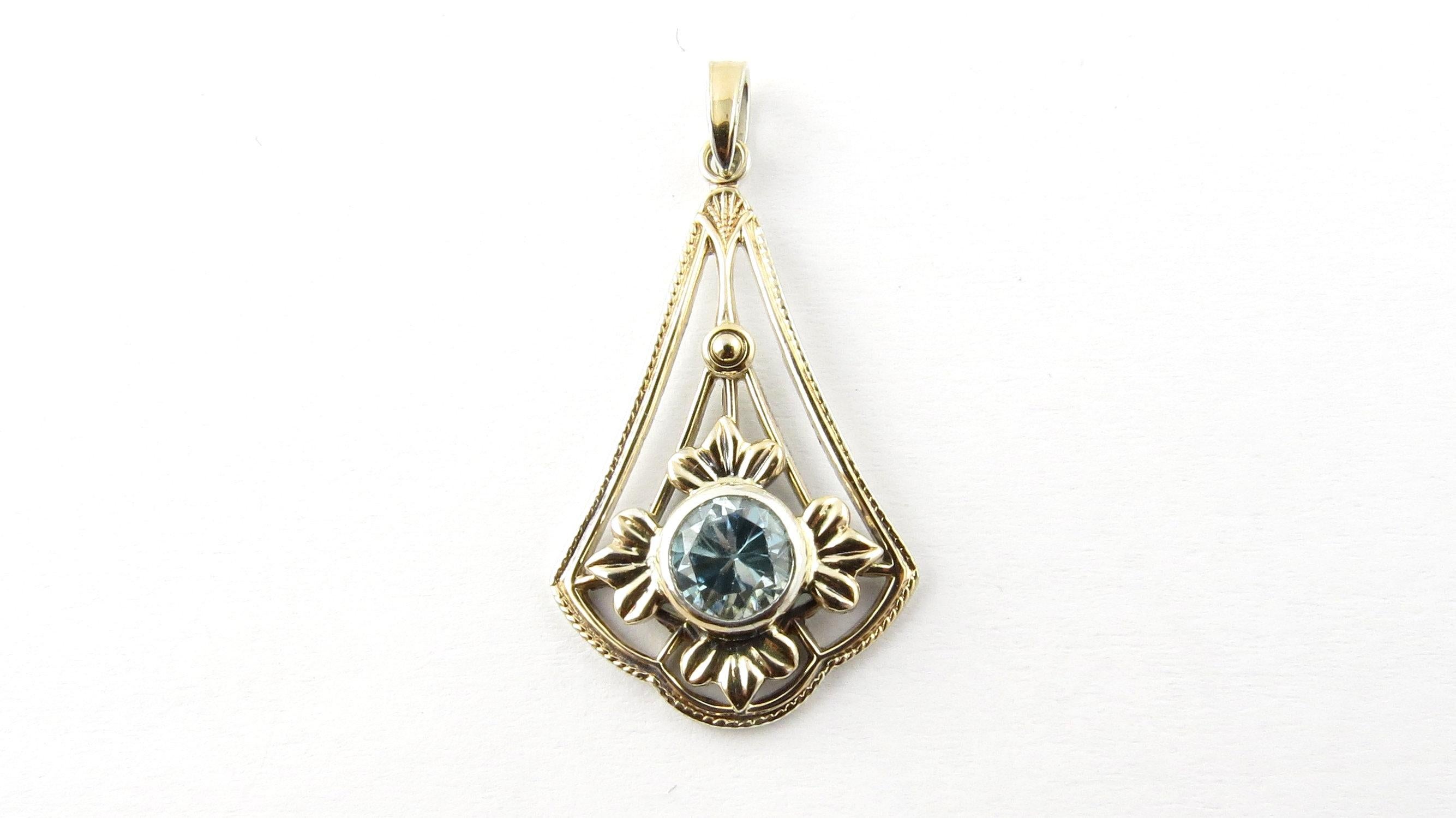 12 Karat White and Yellow Gold and Sterling Silver Blue Gemstone Pendant 2